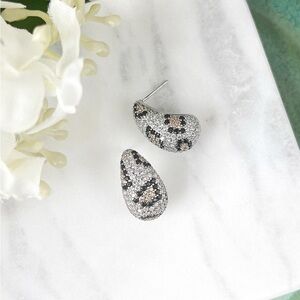 Park Lane LEO Silver Teardrop Pavé Earrings, Black Accents, Pierced, NWT